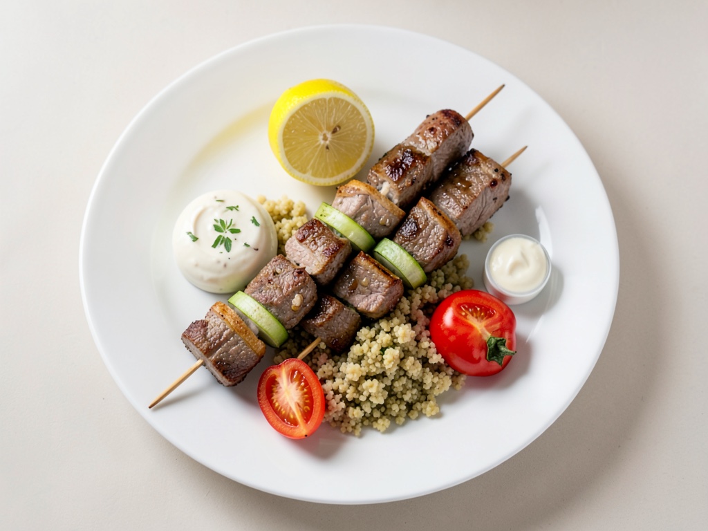 Spiedini di tacchino alla griglia con couscous di cetrioli e mandorle