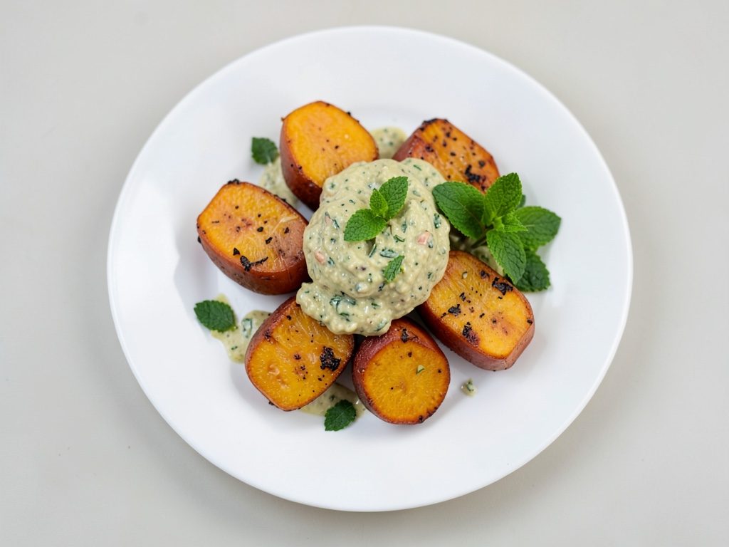 Patate dolci grigliate con dip al menta