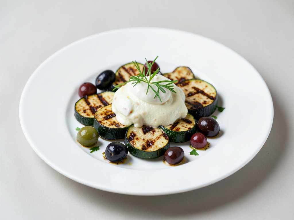 Zucchine alla griglia con formaggio da griglia e olive