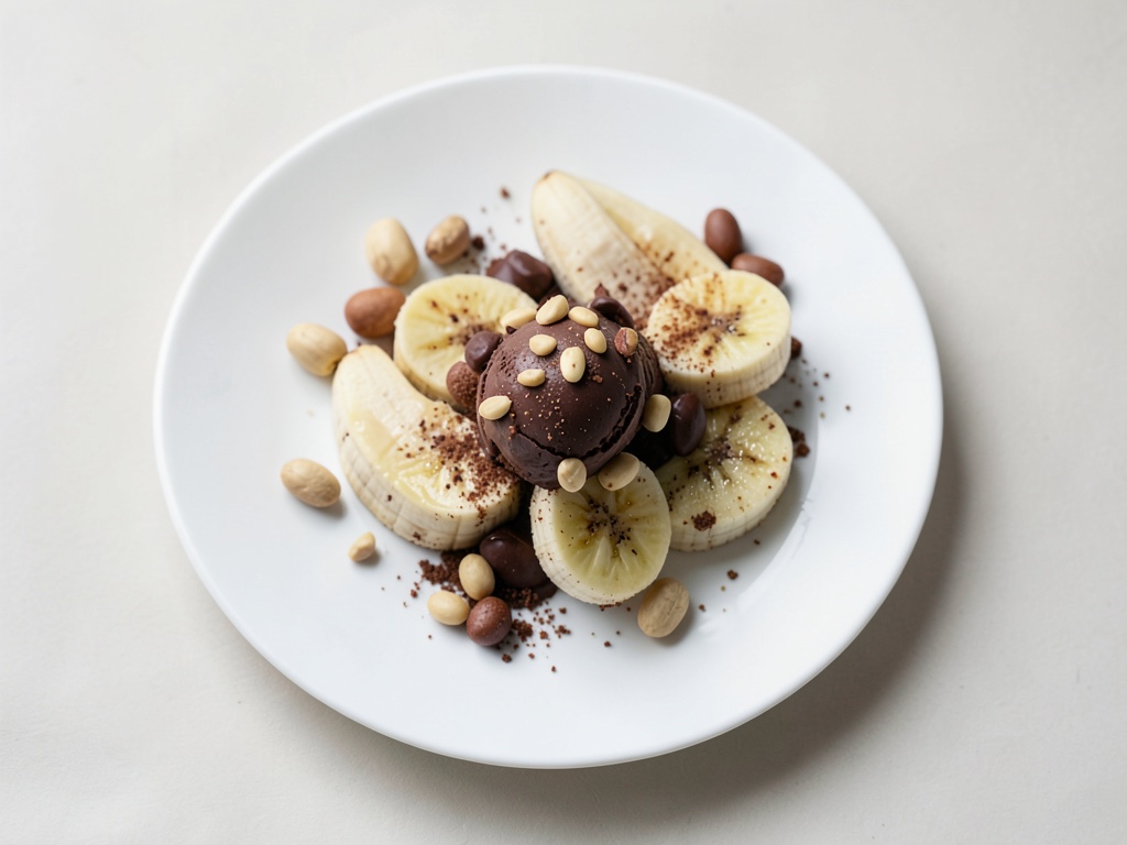 Gegrillter Banana Split mit Schokoladeneis und Erdnüssen