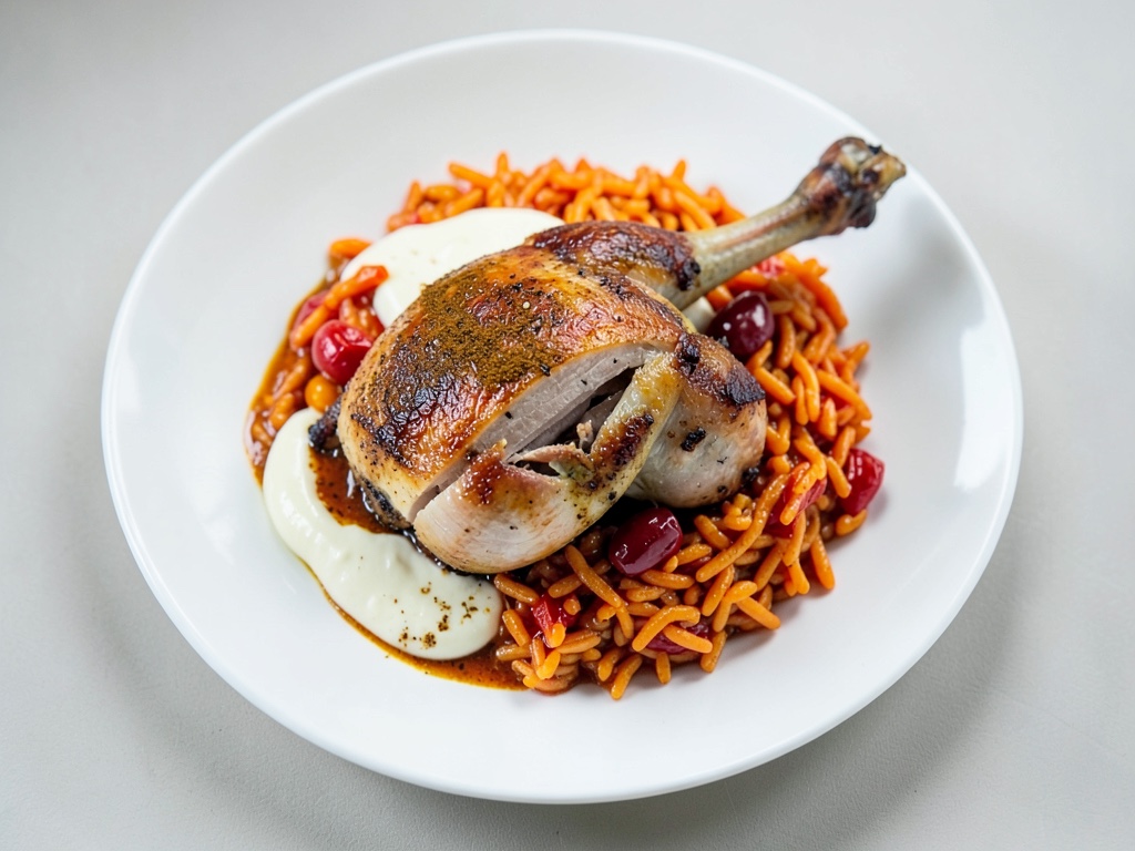 Poulet au curry grillé avec riz aux poivrons