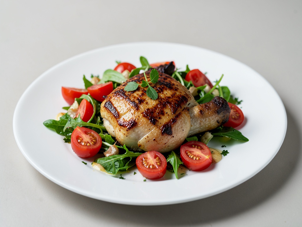 Pollo alla griglia con insalata di pomodori colorati