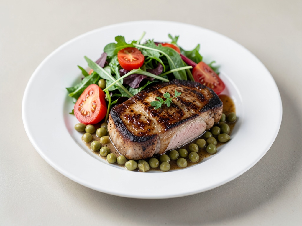 Bistec di petto di pollo alla griglia con insalata di fagiolini e pomodori