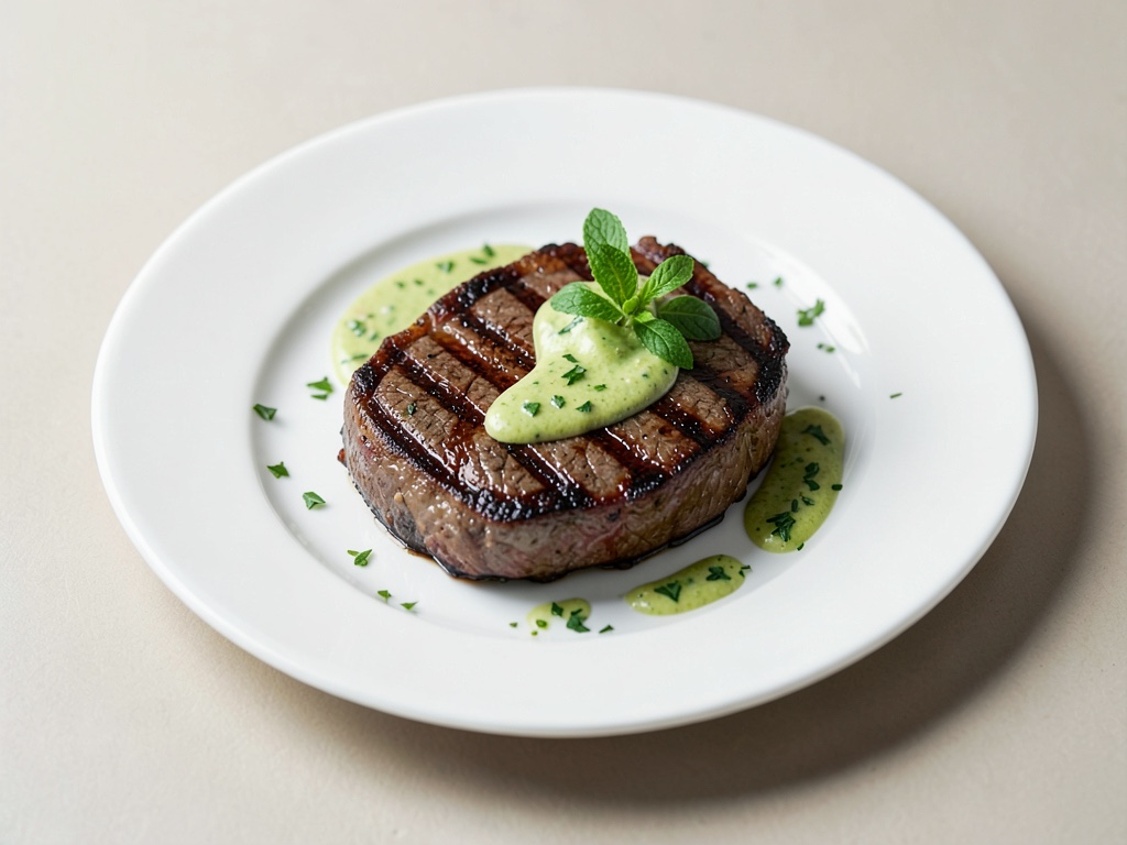 Gegrilltes Rumpsteak mit Basilikum-Minz-Dressing