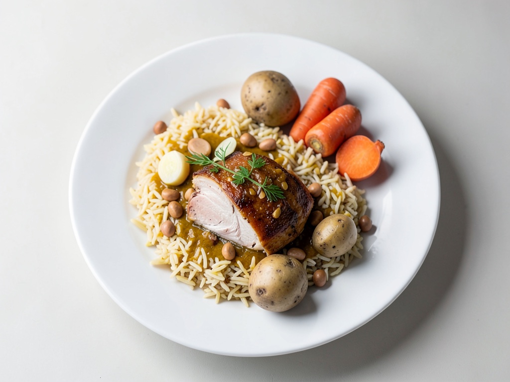 Curry cremoso giallo con pollo, riso e arachidi