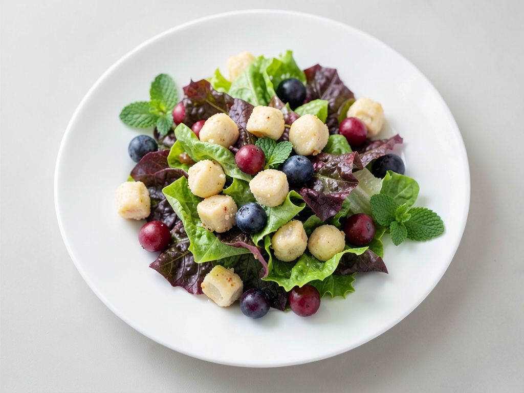 Insalata colorata con gnocchi croccanti e lamponi