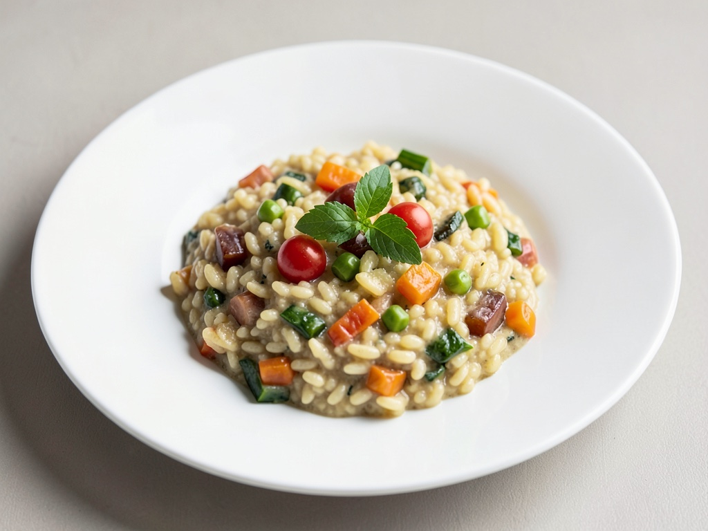 Risotto cremoso con verdure colorate