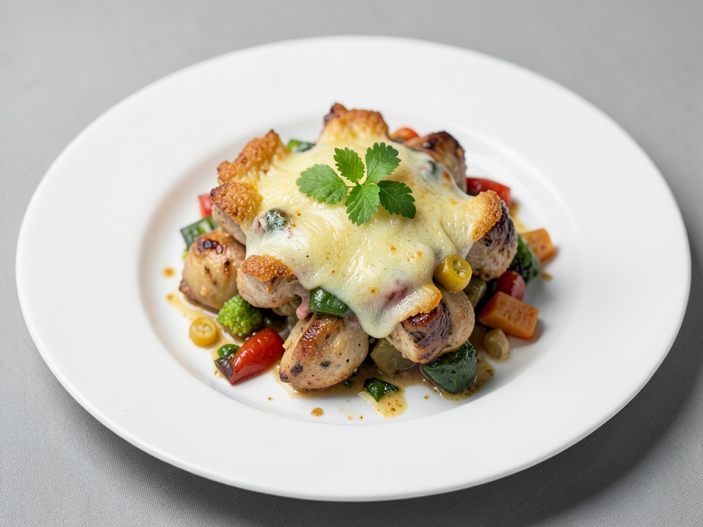 Gratinato di pollo e verdure con crosta di formaggio