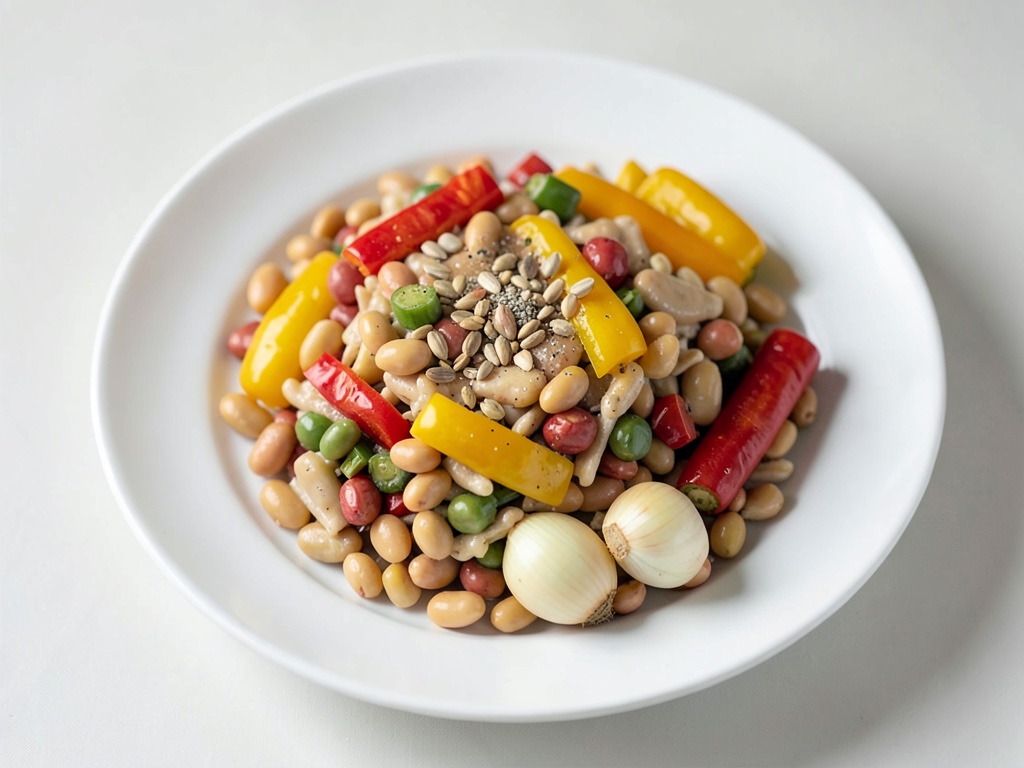Spätzles aux légumes avec haricots, poivrons et graines de tournesol