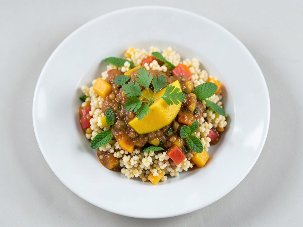 Couscous di verdure con chutney piccante al mango e erbe