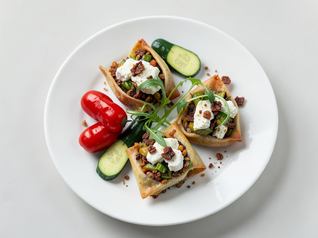 Ravioli di verdure con feta, rucola e yogurt