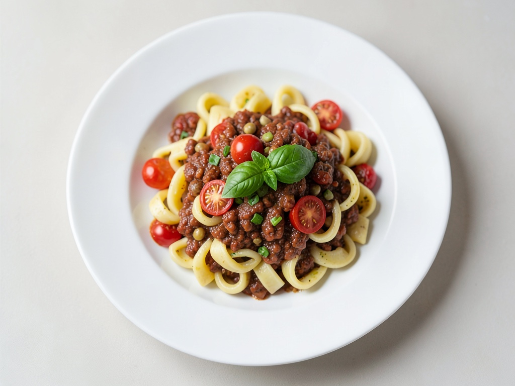 Spaghetti di verdure con bolognese di lenticchie