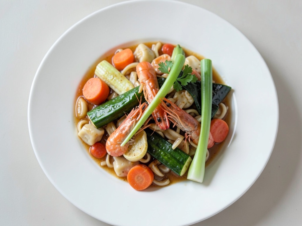 Noodles di verdure con gamberetti party