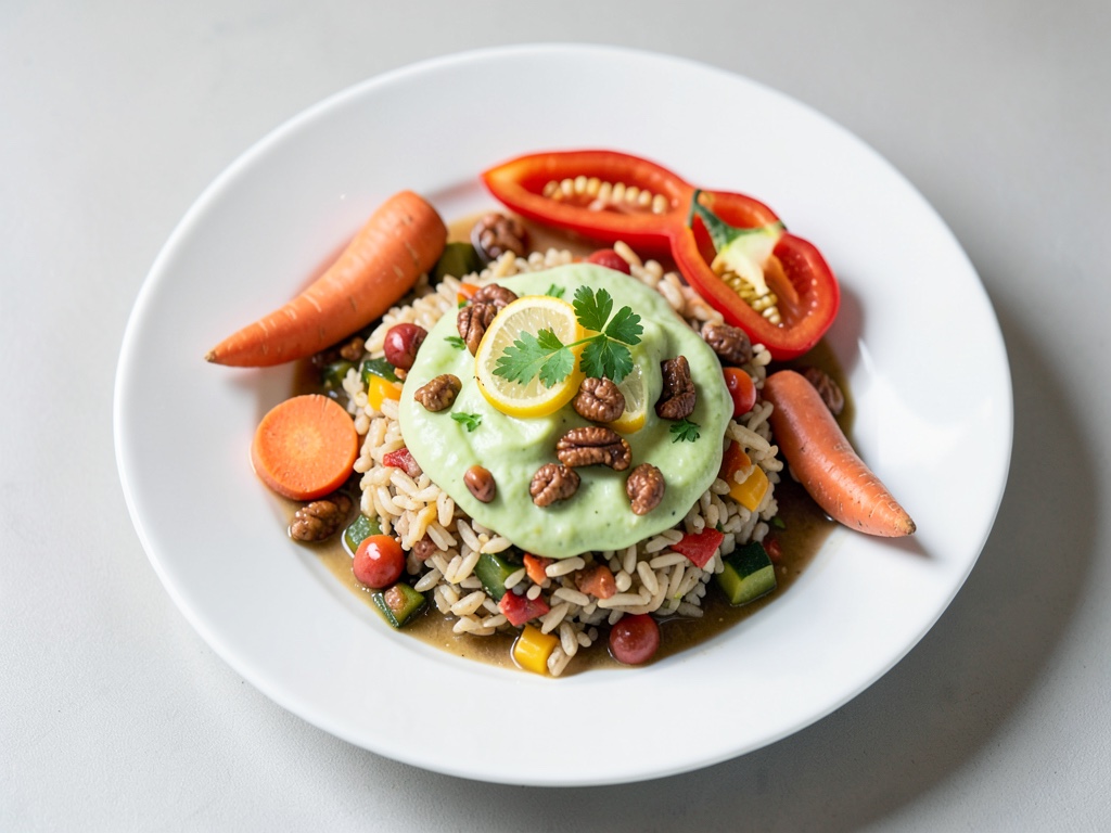 Paella di verdure con semi di zucca e yogurt al limone