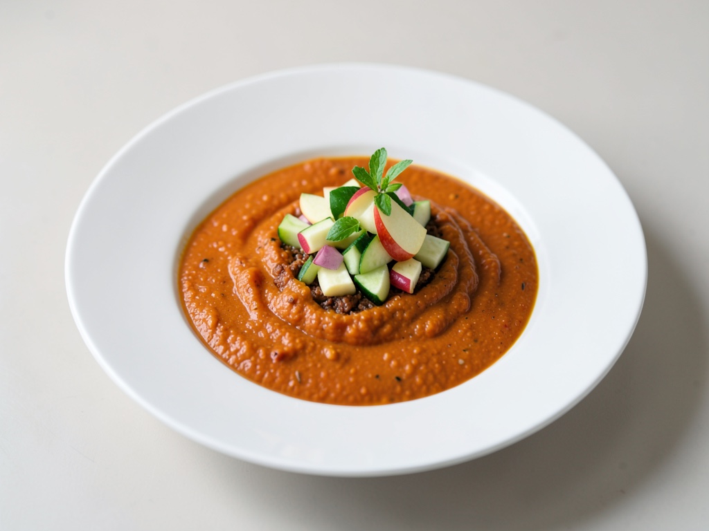 Sopa de zanahorias al horno con topping fresco de manzana y pepino