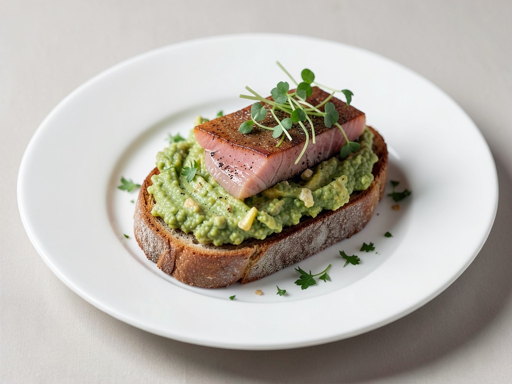 Tost de huevos revueltos con aguacate, trucha ahumada y brotes de rábano
