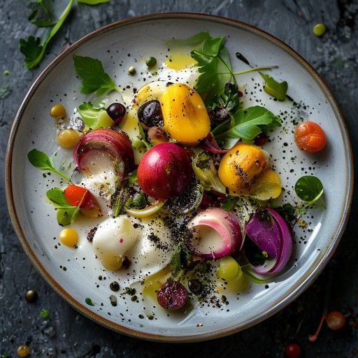 Fenouil braisé avec burrata et vinaigrette raisins-noix de Grenoble