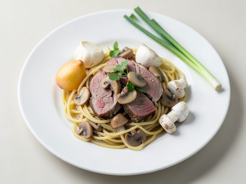 Lardons de porc en sauce crémeuse aux champignons et spätzles