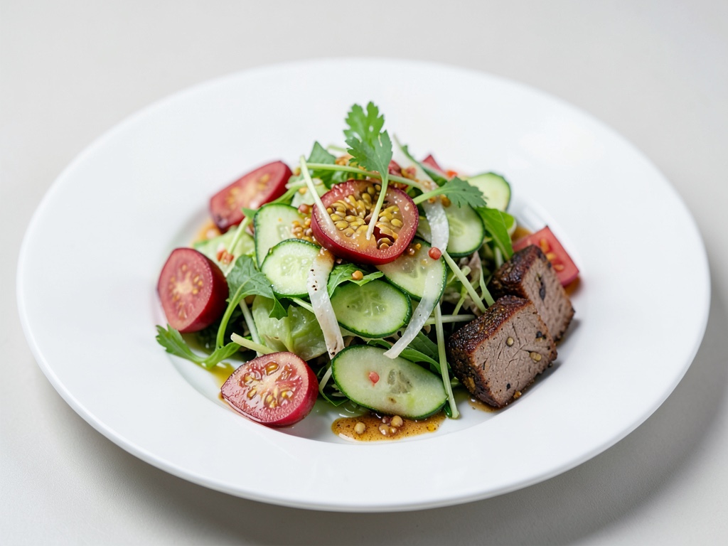 Insalata di cetrioli frullata veloce con frutto della passione e tofu affumicato
