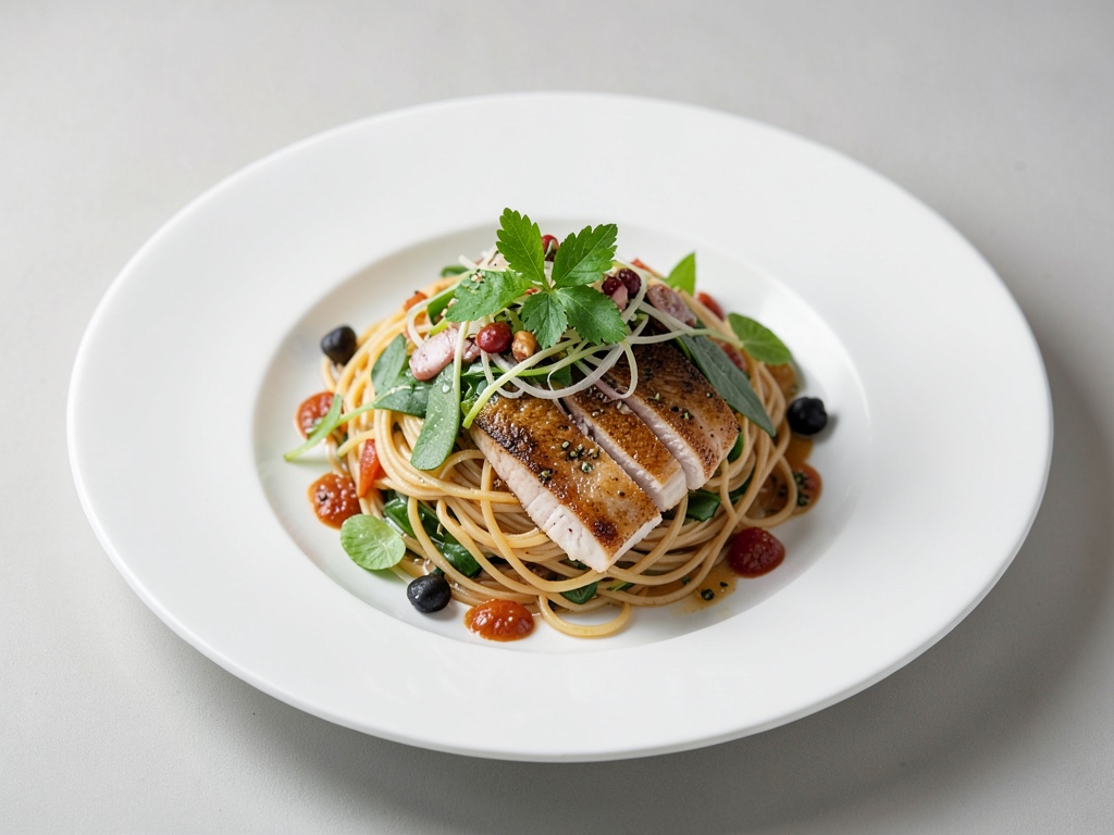 Insalata di noodles di vetro con filetto di pangasio