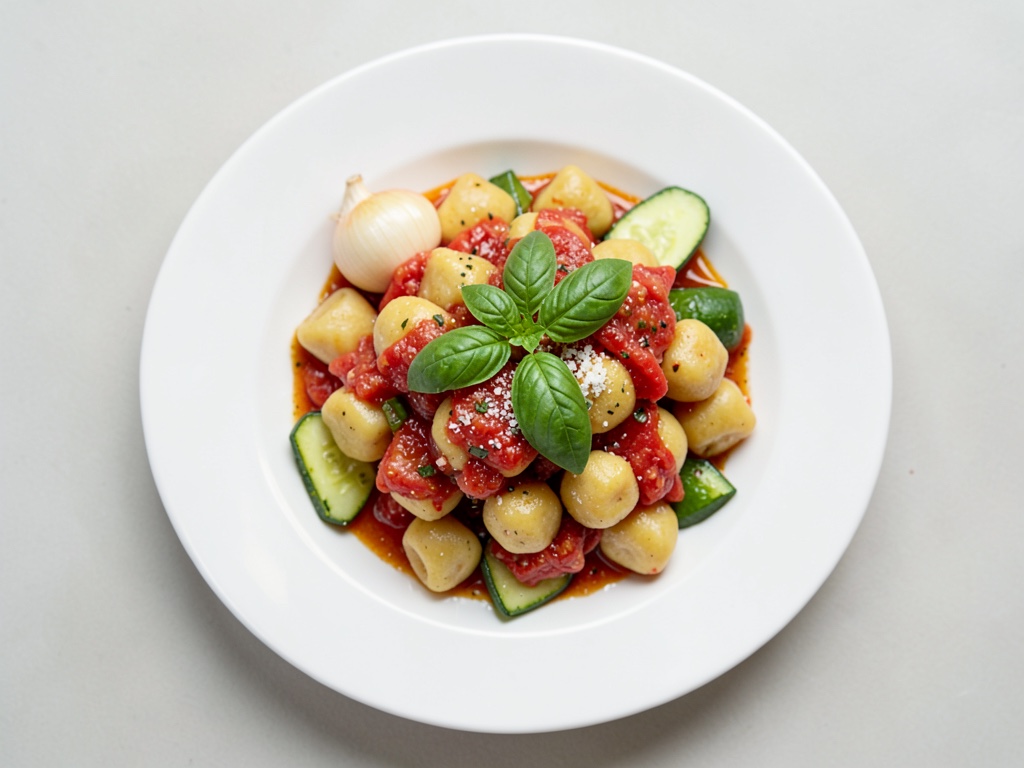 Gnocchi al pomodoro con verdure di zucchine grattugiate