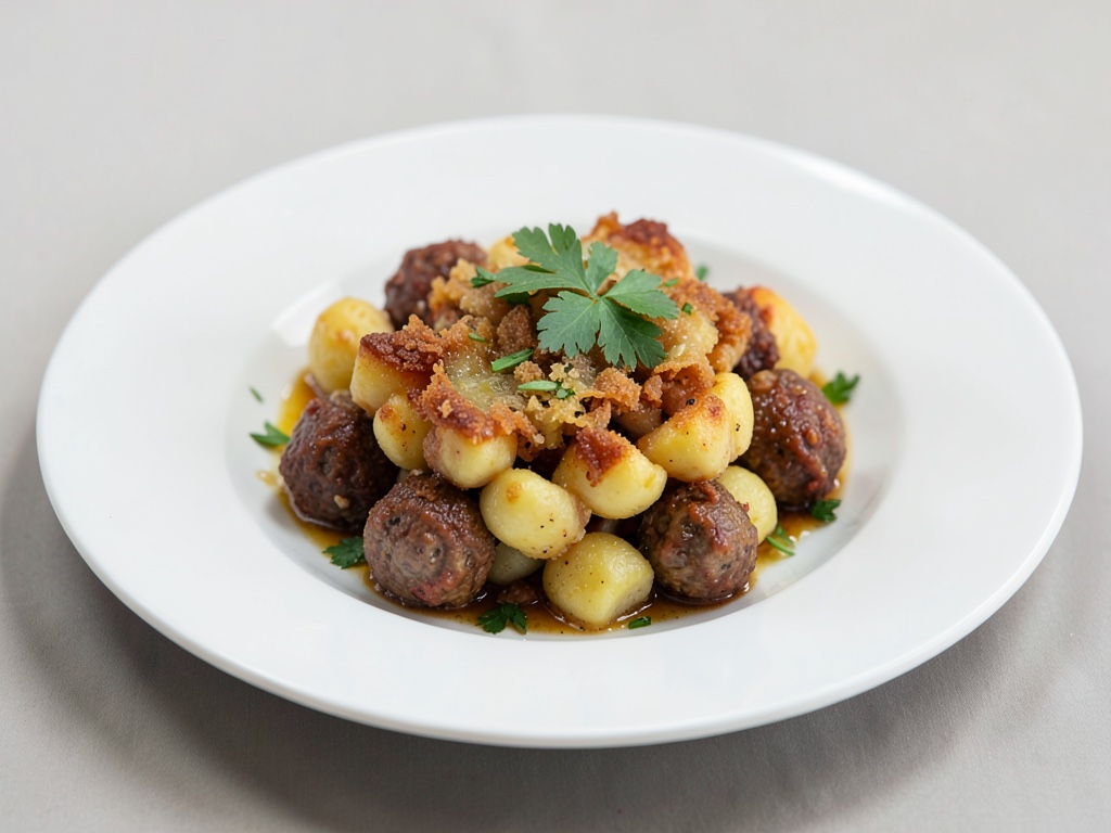Gnocchi al gratin croccanti con polpettine