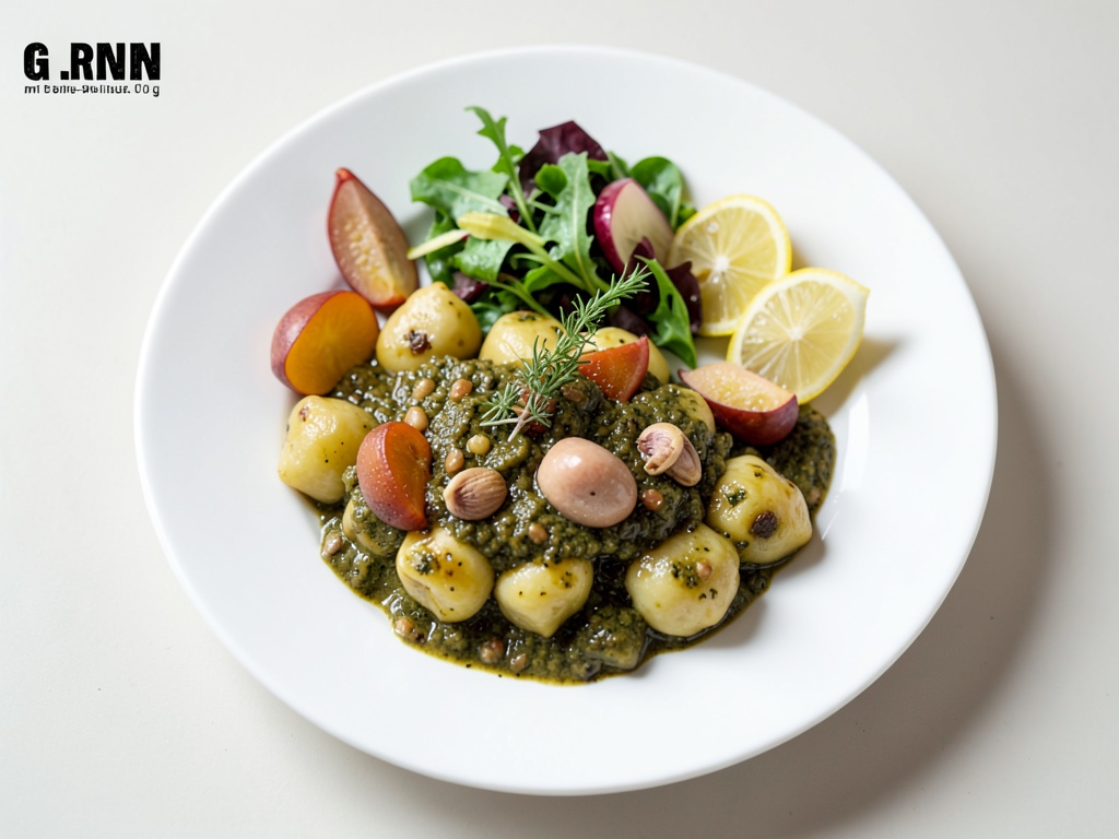Gnocchi croccanti con crema di pere e noci e insalata di rucola