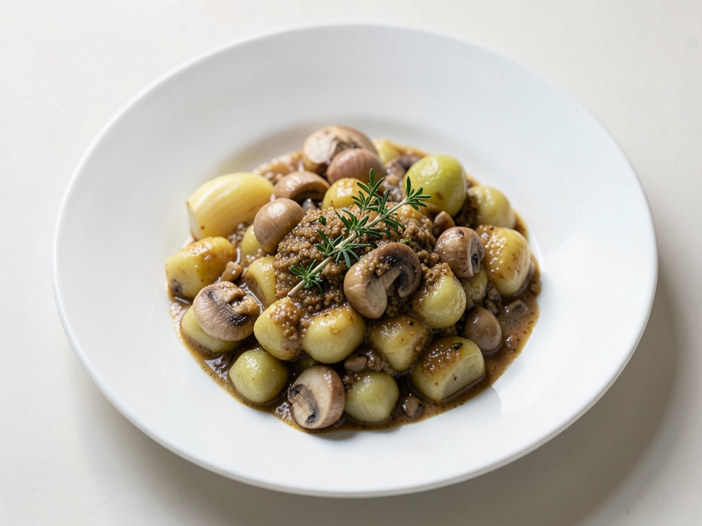 Gnocchi cremosi con salsa al fungo e rosmarino