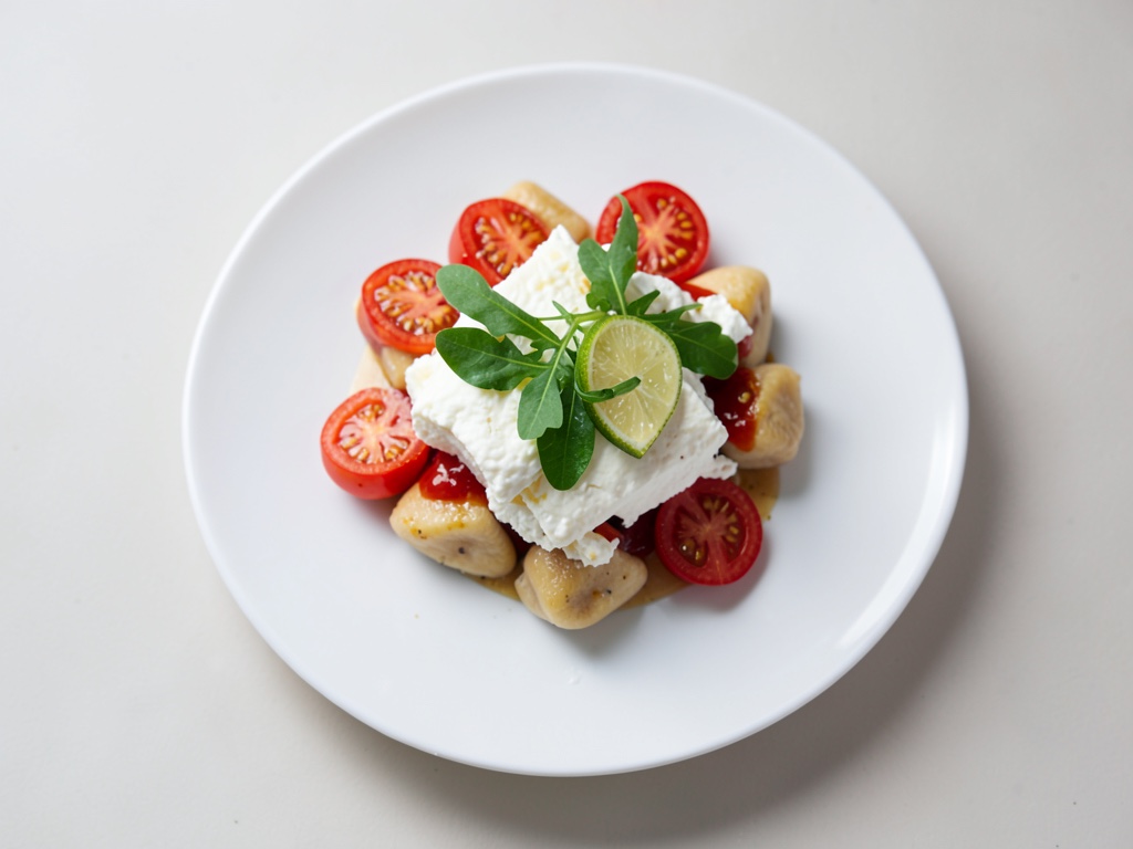 Padella di gnocchi con pomodori caramellizzati e topping di mozzarella al lime