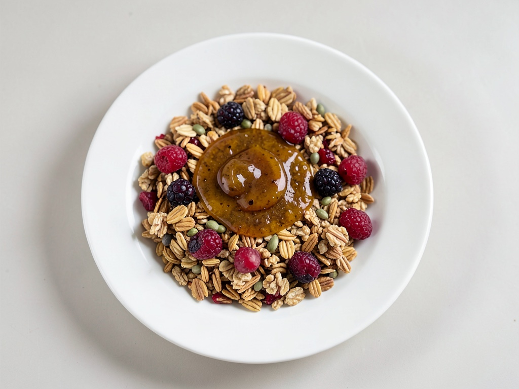 Granola crujiente con semillas de cáñamo y arándanos