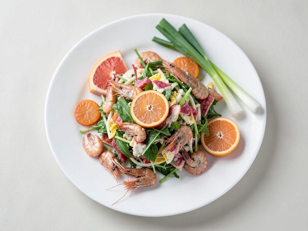 Insalata fresca di pompelmo e finocchio con gamberi croccanti al cocco