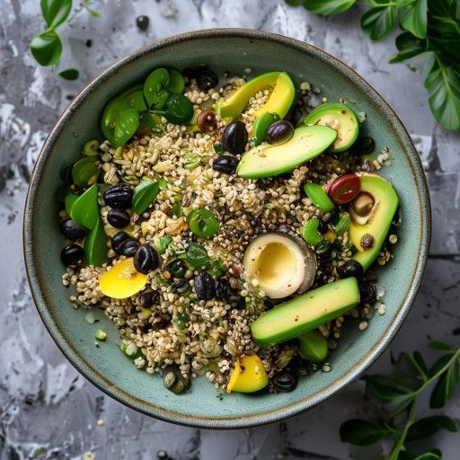 Ciotola fresca di quinoa con asparagi verdi