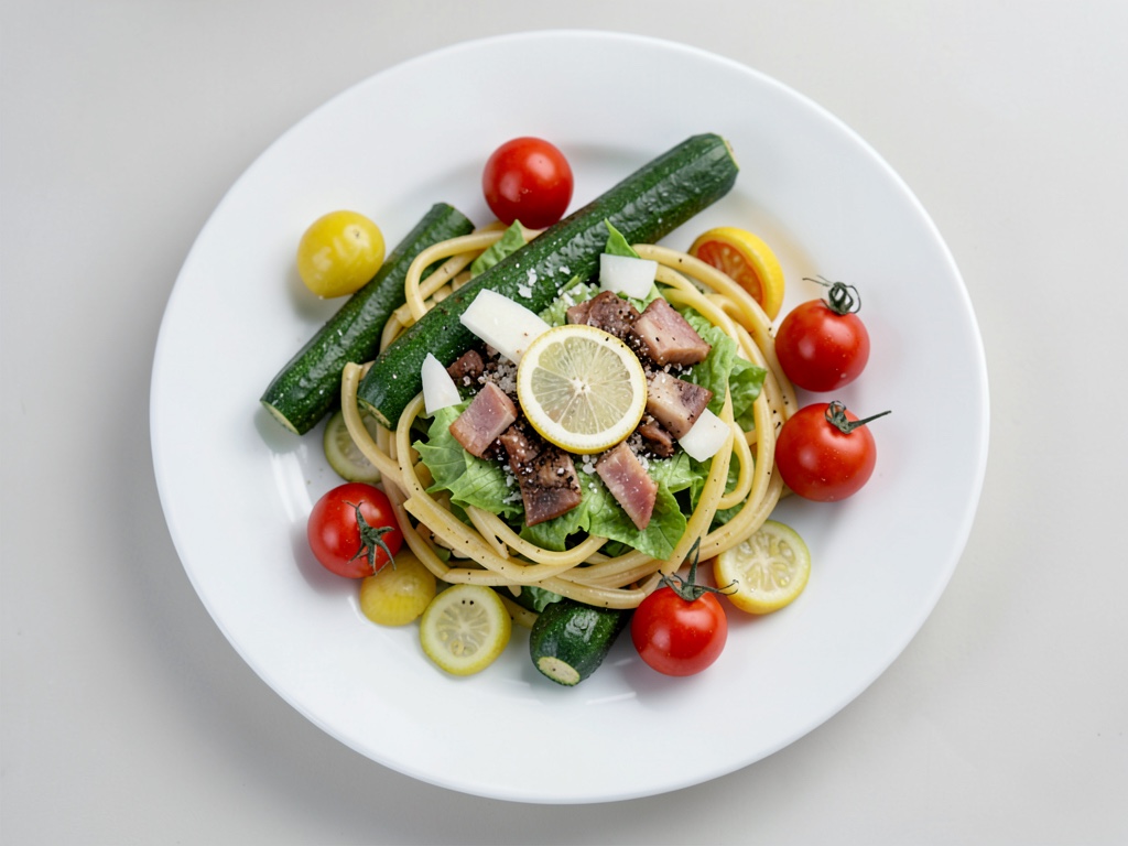 Insalata greca con spaghetti di zucchine