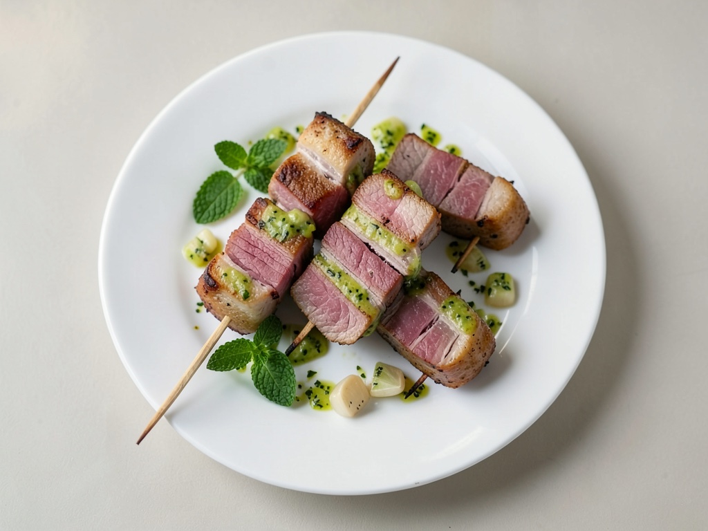 Spiedini di carne con fresco dip di kiwi