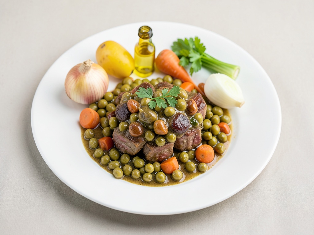 Confortante gulasch con piselli e carote