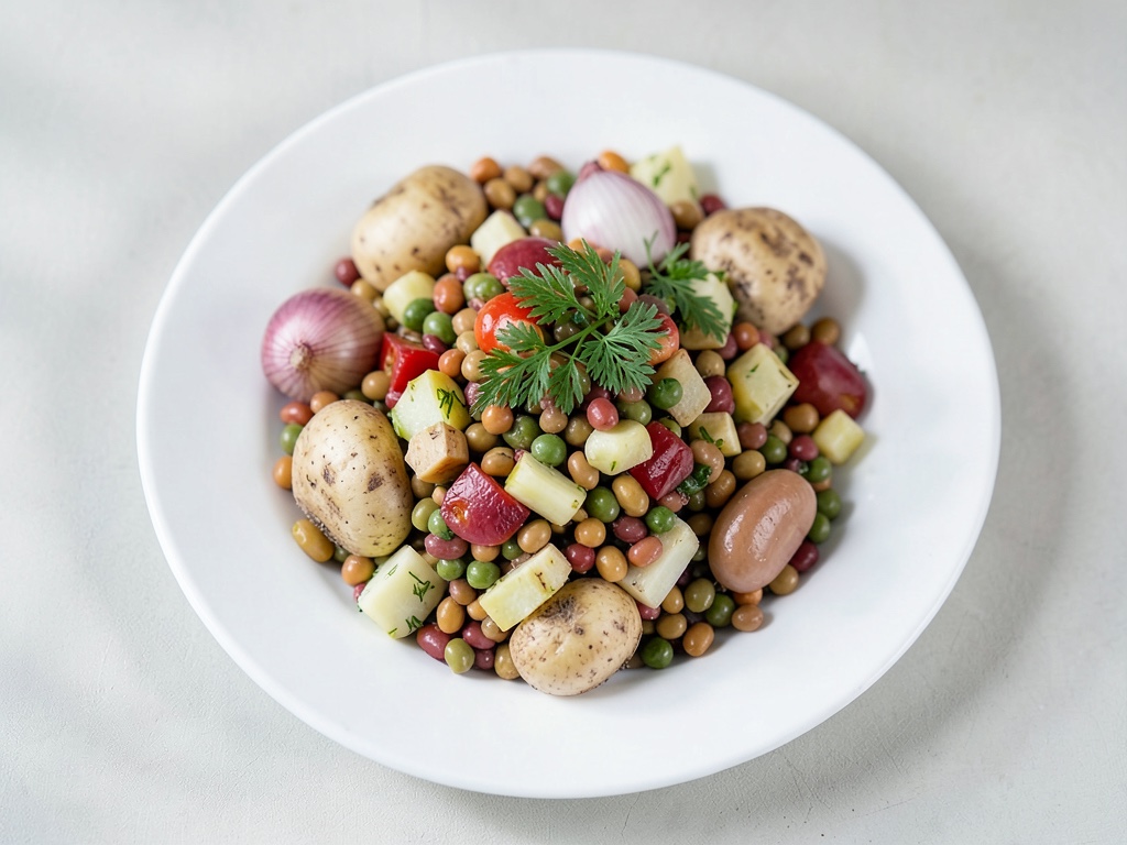 Involtini di carne macinata con insalata colorata di patate e fagioli