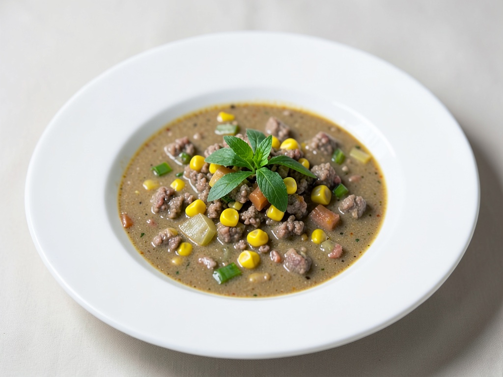 Zuppa salata di carne macinata con porro e mais