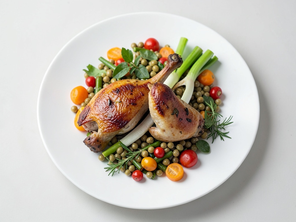 Pollo al forno con porri e insalata di lenticchie