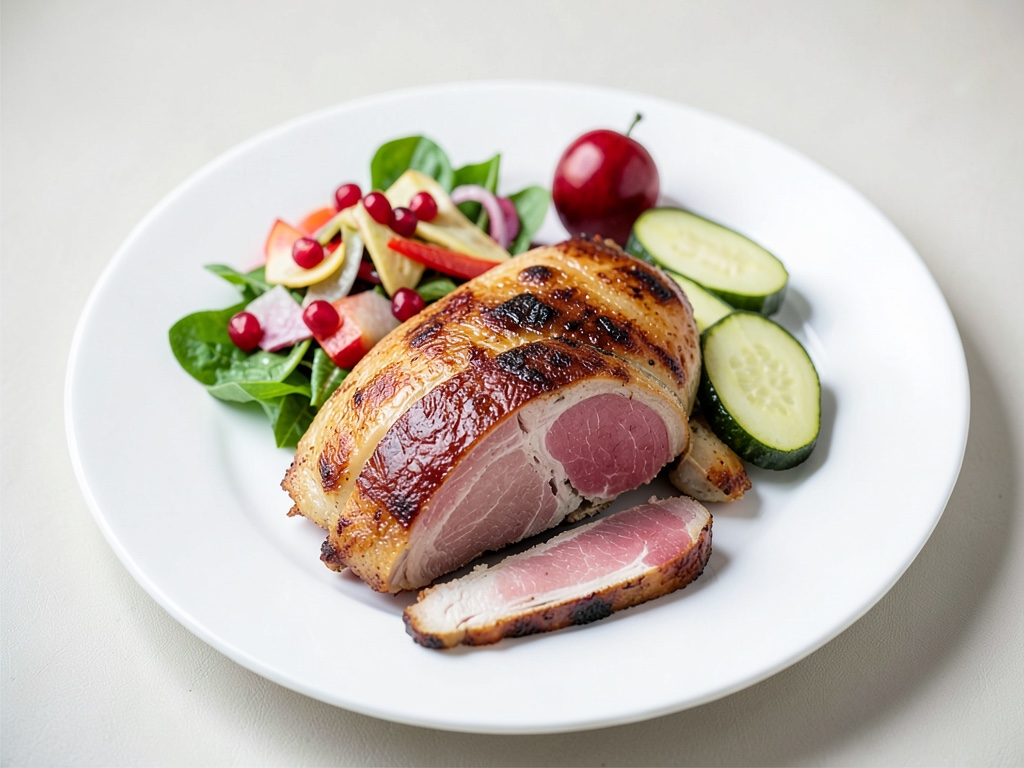 Petto di pollo avvolto nel prosciutto con insalata croccante di melograno e cetriolo