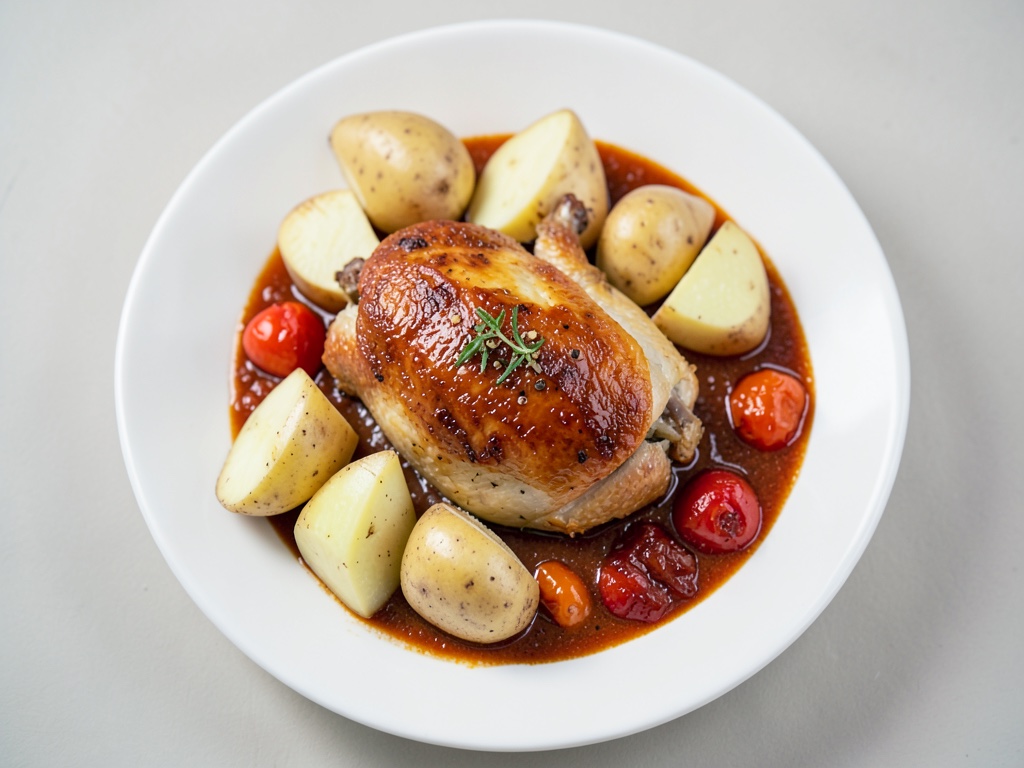Pollo alla panna e peperoni con spicchi di patate al forno