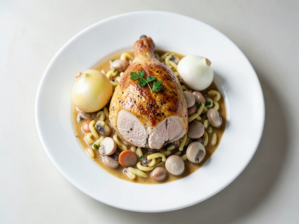 Pollo in salsa di panna con pilaf ai funghi