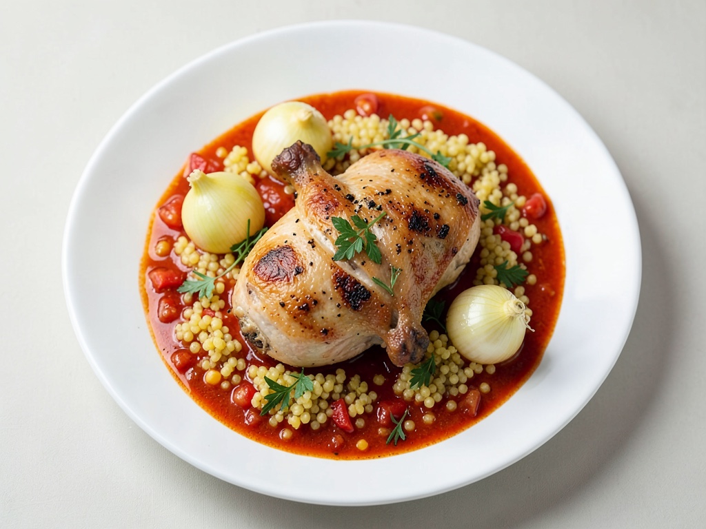Cosce di pollo in salsa di pomodoro con couscous alle erbe
