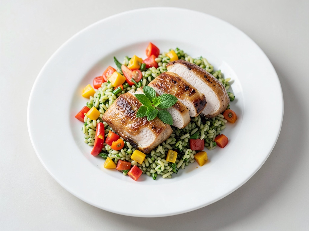 Chicken Breast with Mint Rice and Mango Tomato Chutney