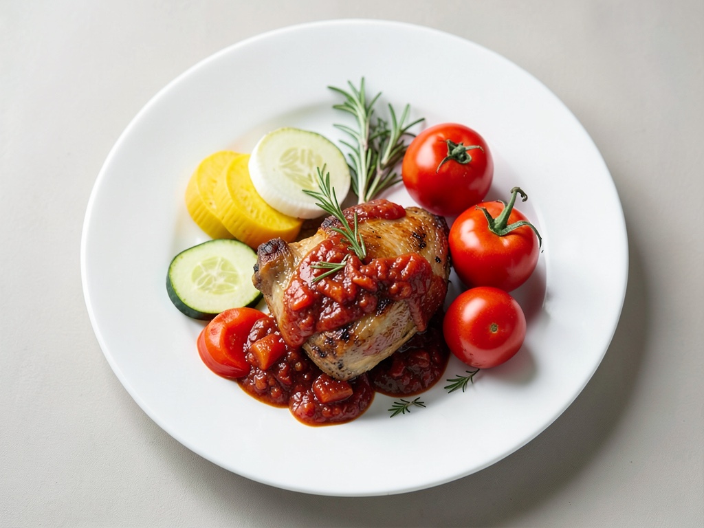 Filet de poulet dans une sauce crémeuse aux poivrons avec des lamelles de courgette