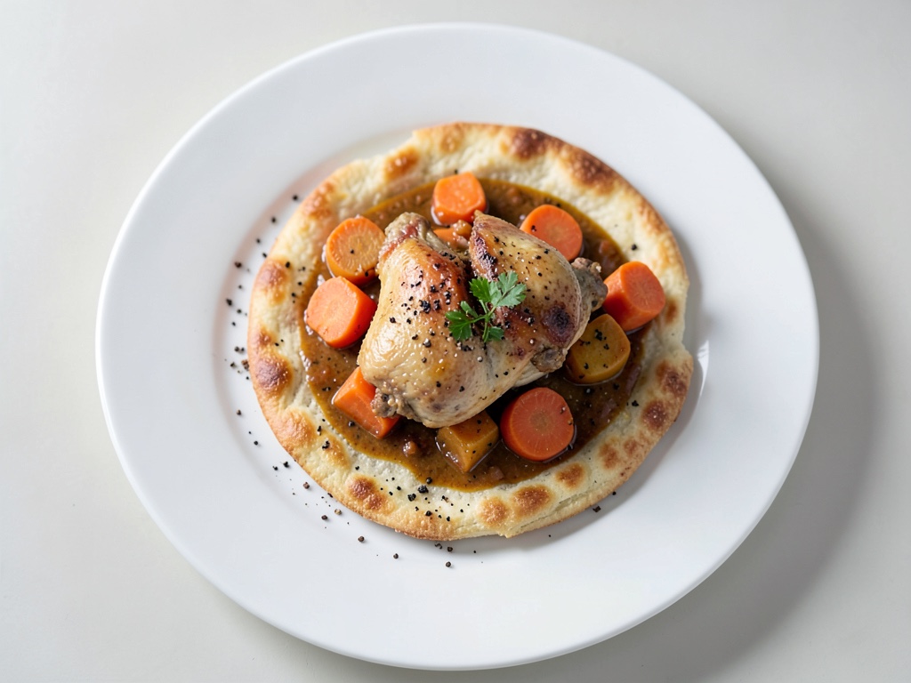 Poches de curry de carottes et poulet dans du pain plat