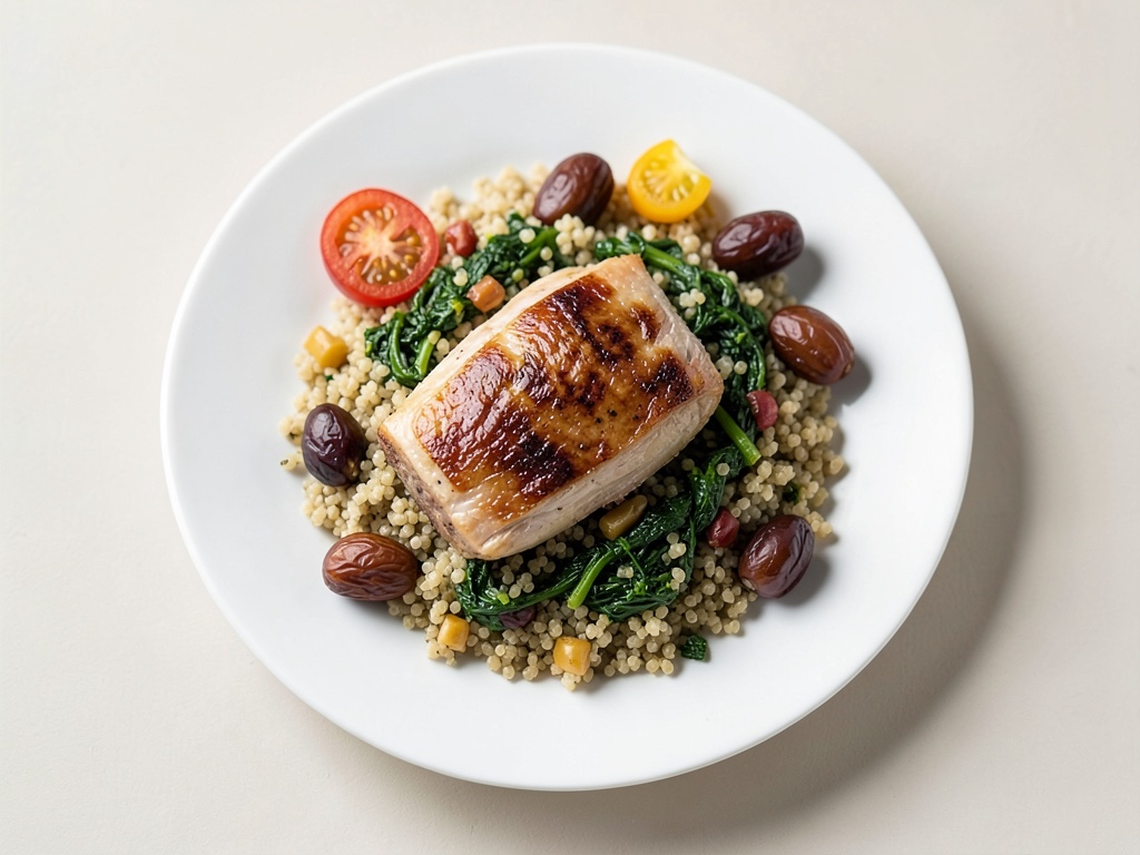 Petto di pollo su bulgur arabo con spinaci all'aglio