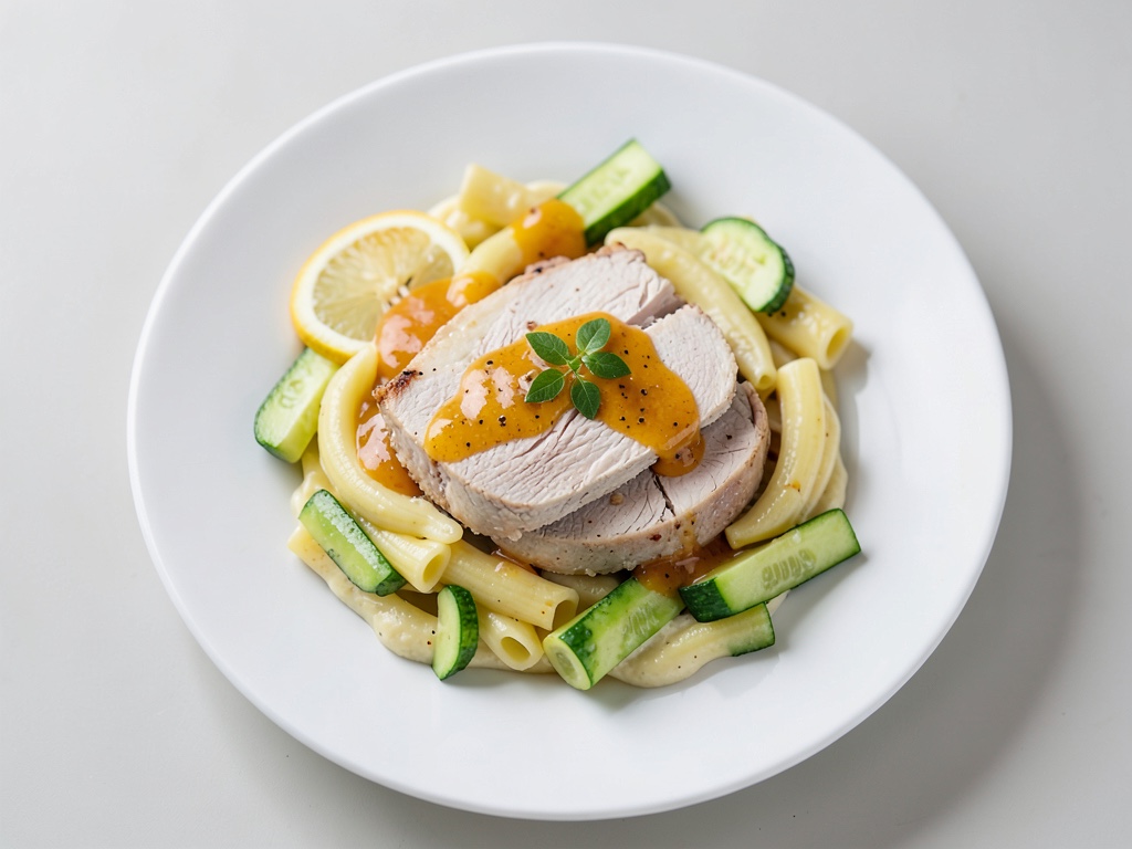 Petto di pollo in salsa al limone su spaghetti di zucchine cremosi