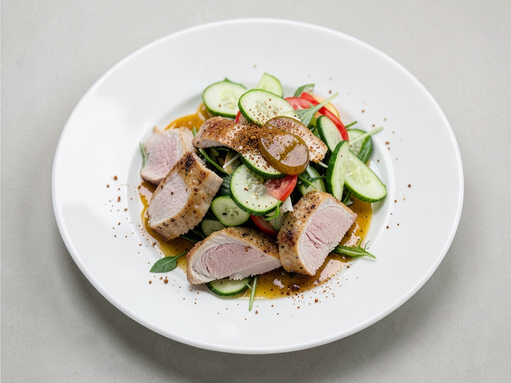 Pollo croccante con insalata fresca di cetriolo e menta