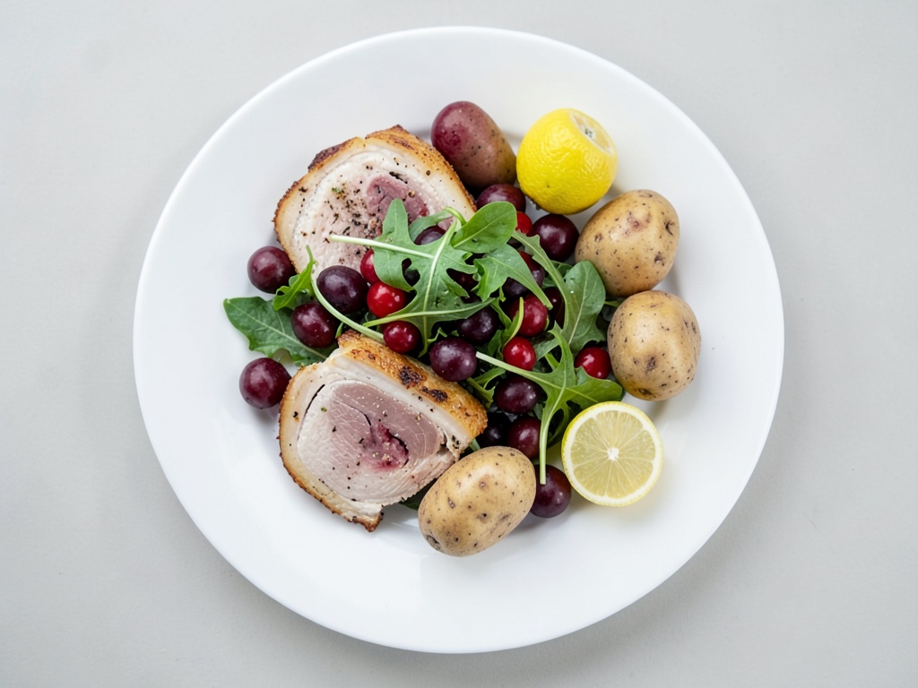 Pollo croccante con insalata fresca di uva e rucola