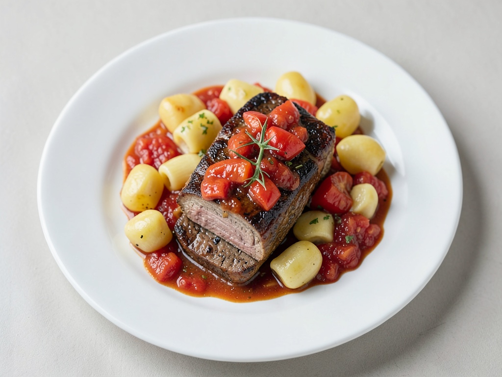 Petto di pollo alla parmigiana con salsa di pomodoro piccante e gnocchi